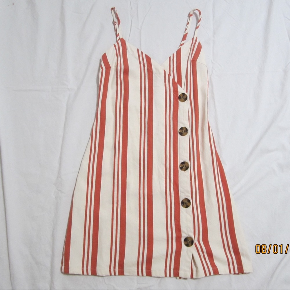 Stripped burnt orange and crème dress with buttons from Tilly's, size xs
